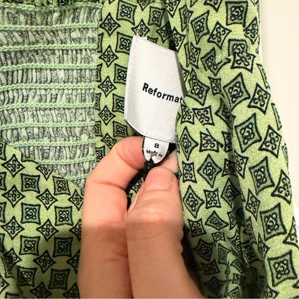 Reformation Green Patterned Square-Neck Tank - Picture 3 of 5